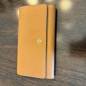 Tory Burch Camel Wallet with Gold Logo
